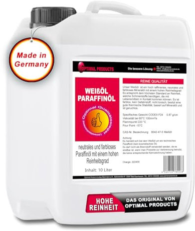 Optimal Products Paraffinöl 10 L I Hoch raffiniertes, neutrales & farbloses Mineralöl mit einem hohen Reinheitsgrad I Nicht toxisches Paraffin I Weißöl