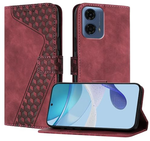 OKZone Coque pour Motorola Moto G24 Power 4G, Etui Protection Housse Premium en Cuir PU Portefeuille Étui Téléphone [Fermoir Magnétique] [Fentes pour Cartes] Flip Case(Rouge)