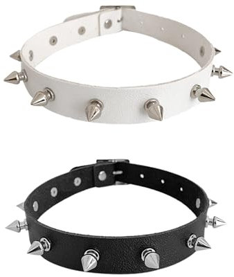 HDGSAFD 2 Stück Pu-Erhalsbänder, Nietenhalsbänder, Modehalsbänder, Punk-Stil-Accessoires, Bekleidungszubehör (Schwarz, Weiß)