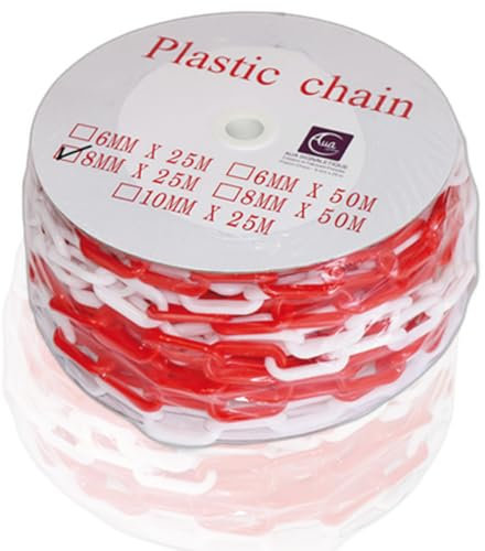 AUA SIGNALETIQUE - Chaîne de Signalisation en Plastique (Rouge et Blanc - Ø8mm, 25 mètres)