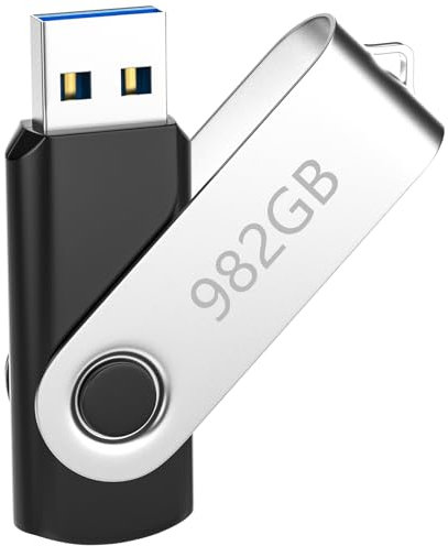 Mojuhojiy USB Memory Sticks 982 GB 360°Rotating Metal Clip USB Stick Fold Design USB 3.0 Flash Drive Portable Thumb Drive Data Storage Memory Stick for Tablets, Laptops, Computers (Black/Silver)