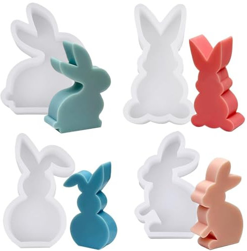4 Stück Osterhase Silikonform, Ostern Hase Silikonformen Gießformen, 3D Kaninchen Gießform Ostern, Silikonform Osterhasen Anhänger, Osterhase Silikonform for Gips, Sojawachs Kerzen, Handwerk