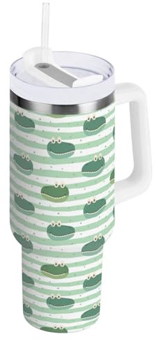 Kcldeci Carino coccodrillo cartone animato selvaggio in acciaio inox thermos con coperchio e cannuccia per acqua, tè freddo o caffè, 1,18 l