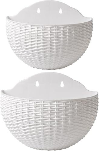 2 vasi di valutazione dell'imitazione a Sospensione da Appendere al Muro, pentole per Esterni con Foro di Scarico e Ganci, Cestino Appeso al Giardino in plasticaWhite,M