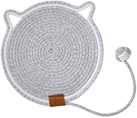 Kratzbretter Katze mit Ball Kratzmatten Zum Schlafen, Kratzen und Spielen Katzenkratzbretter Rund für Möbelschutz Katzenkratzpads für Indoor Katzen (Grau)
