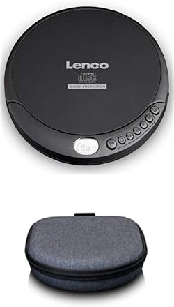 Lenco CD-200 Discman mit Anti-Schock, Hörbuchfunktion, LCD & Kopfhörer + PBC-50 Etui mit integrierter 5000mAh Powerbank, USB-Ladefunktion, Tragetasche & Zubehör – Schwarz/Grau