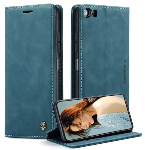 for iPhone 5/5S/iPhone SE 2016 Case, Wallet Case Flip Leather with Card Holder Magnetic Closure Shockproof Kickstand Protective Phone Cases Cover for iPhone 5/5S/iPhone SE 2016,Blue-Green