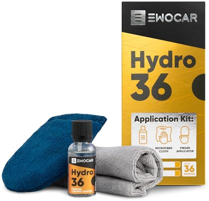 Ewocar Hydro36 Set Keramikbeschichtung – Nano Keramikversiegelung für Auto Lack & Kunststoff, doppelte Schutzschicht, wasserabweisend, UV- & kratzfest, langanhaltender Glanz bis zu 3 Jahre