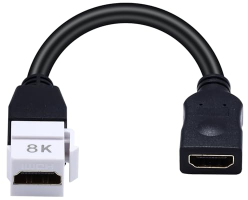 Maxhood 8K HDMI Keystone Jack Pigtail Cable, 48Gbps HDMI 2.1 Keystone Pigtail Cable Female to Female Video Extension Snap-in Connector for White Wall Plate 8K, 4K@60Hz, 8inch
