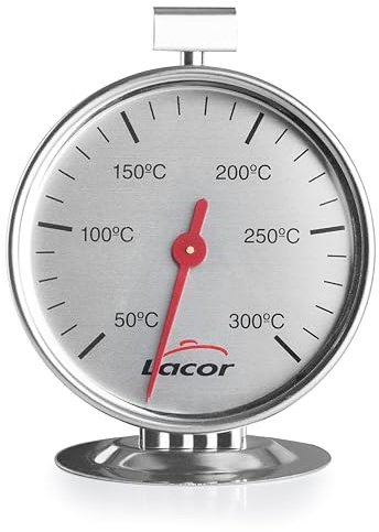 Lacor - 62240 - Edelstahl-Thermometer Für Sphera-Ofen, Mit Haken Und Stützfuß, Bereich 50 °C-300 °C, Klare Und Präzise Ablesung, Ideal Zum Messen Der Innentemperatur Während des Kochens