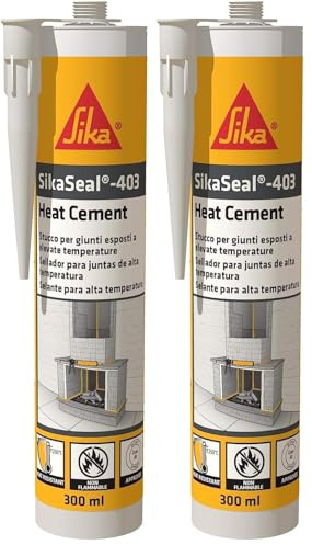 SIKA - Sellador resistente a altas temperaturas de hasta 1250°C - SikaSeal-403 Heat Cement - Negro - Para rejillas cortafuego, tubos de humos, barbacoas y ladrillos de chimenea - 300 ml (Paquete de 2)