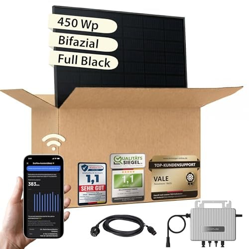 VALE Balkonkraftwerk Bifazial 450 Wp - EcoFlow Stream - 5m AC-Kabel | zwei MPPT-Tracker, bis 800 W Leistung - IP67, WLAN/Bluetooth - App-Steuerung