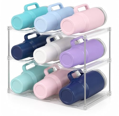 evergoods Stackable Water Bottle Organizer 3 Tier Tumbler Rack Clear Holder