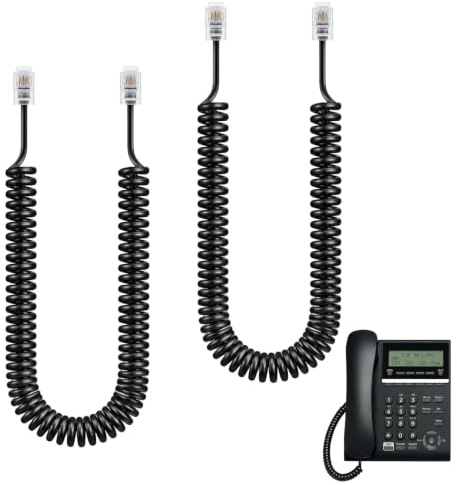 YFYWINSH Lot de 2 Cable Telephone Fixe RJ9 4P4C 3 Mètre, Combiné Téléphone Bureau Flexible Spiralé, Adaptateur Fil Telephone pour Box AT&T Cisco NEC Rolm ITT TI, Usage Maison et Bureau, PVC