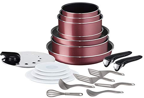 Tefal Ingénio Essential Batterie Cuisine 20 p, Tous Feux sauf Induction, Casseroles, Poêles, Couvercles Hermétique + Anti-Gras, Sauteuse, Cuillère, Spatules, Louche, Fouet, Poignées Classic L22890AZ