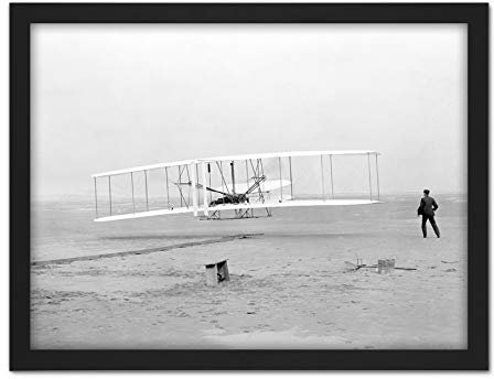 First Aeroplane Wright Flyer Brothers Old Photo Large Framed Art Print Poster Wall Decor 18x24 in Zuerst Flugzeug Fotografieren Wand Deko