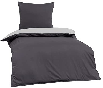 Brielle Bettwäsche aus 100% Baumwolle 155 x 220 cm - Bettwäsche-Set Biber Grau Kombiniert, hohe Qualität, weich, einfarbig mit Öko-Tex-Zertifizierung