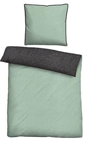 biberna 0840500 Wende-Bettwäsche Garnitur mit Kopfkissenbezug Melange-Flanell 1x 155x200 cm + 1x 80x80 cm, mint