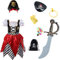 Sincere Party Mädchen Deluxe Piraten Prinzessin Kleid mit Hut, Schwert, Eye-Patch und Piraten Münztasche 3-4 Jahre