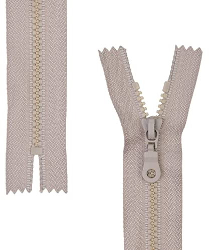 Nicht teilbarer Reißverschluss, 2 Stück, 40 cm Schienenlänge, in Hellgrau, #3 RV Größe, 4,5 mm Schienenbreite, 30 mm Bandbreite, Ersatz Reissverschluss Kunststoff, Kunststoffreissverschluss # 3 Grösse
