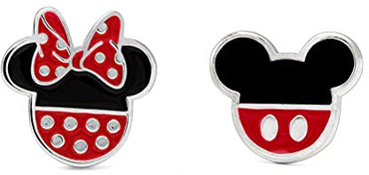 Peers Hardy Disney Mickey and Minnie Mouse red and black Silver Plated Enamel Filled Earrings EF00258SL,One Size