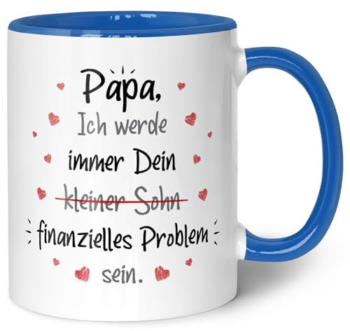 Bedruckte Tasse mit Spruch - Finanzielle Belastung - Vatertagsgeschenke für Papa - Muttertagsgeschenke für Mama - Geschenk für Mama und Papa zum Vatertag Muttertag und Geburtstag - Blau