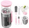 Set di pulizia per bambini, 6 in 1, in silicone, per bottiglie, supporto per l'essiccazione, per biberon da viaggio, per biberon, spazzola per la pulizia della cannuccia, dispenser di sapone, rosa
