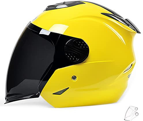 3/4 Open Face Motorradhelme mit Sonnenblende Erwachsene Street Cruiser Halbhelm Männer Frauen ECE/DOT-zugelassener Scooter Elektro-Fahrradhelm,Lemon Yellow,One Size
