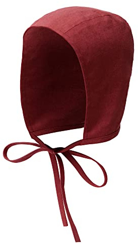 KUOIN Medieval Coif Cap Women's Victorian Hat Colonial Cosplay Headwear (DarkRed)