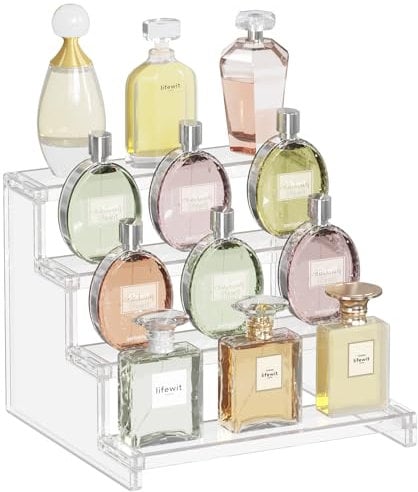 Lifewit 4-stufiger klarer Display Ständer, 1 Stück Kunststoffständer für Präsentation, Plastik Organizer für Figuren, Cupcakes, Schreibtischständer zum Ordnen und Dekorieren, 22.8cm