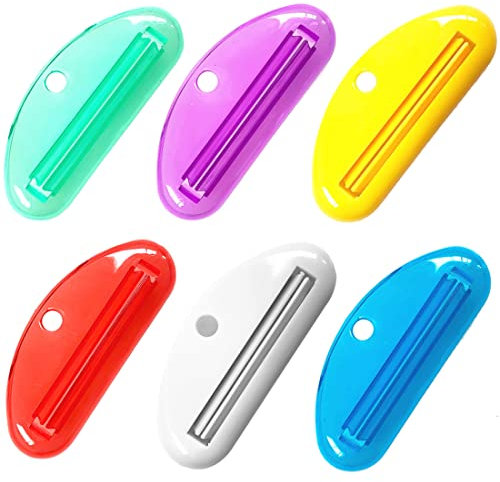 Lot de 6 pinces à presser pour tube de dentifrice pour salle de bain (vert, blanc, bleu, jaune, rouge, violet)
