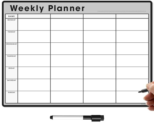 TMS Magnetischer Wochenplaner für den Kühlschrank, A4, hergestellt in Großbritannien, Whiteboard, Memoboard, Kalender oder Organizer für die Arbeits- oder Familienplanung, Grau (30 x 21 cm)