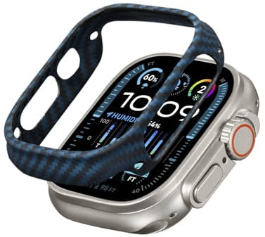pitaka Schutzhülle für Apple Watch Ultra 2/Ultra (49mm) Ultradünne und Leichte Hülle mit Umfassender Schutz aus 600D Aramidfaser Kratzfeste Hülle Minimalismus [Air Case] Schwarz/Blau