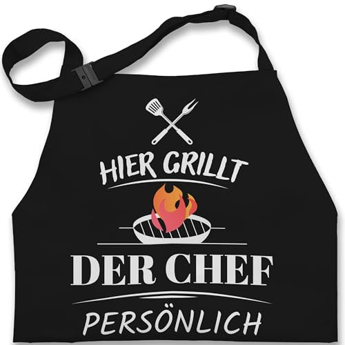 Kinderschürze Schürze Kinder Jungen Mädchen - Grillschürze - Hier grillt der Chef persönlich - Witziges Grillgeschenk Lustig Grillen Vatertag - 2-6 Jahre - Schwarz - für geschenke weihnachten