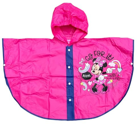CARTOON Raincoat Minnie Disney Poncho with Hood and Button Closure Rain Jacket for Children, fuchsia, 8 Years