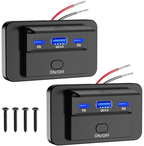 Linkstyle 2PCS RV USB Outlet, Dual PD3.0 USB C Ports & QC3.0 Port Fast Charge with On/Off Switch for 12V/24V Car Boat
