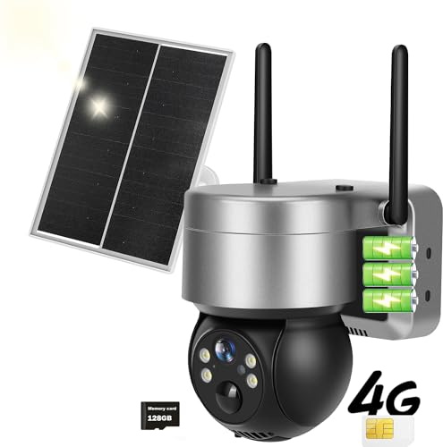 3G/4G LTE Outdoor Solar Camera with SIM Card, PTZ 3MP Wireless Outdoor Camera, HD Night Vision 2K Two-Way Audio PIR Motion Detection with 128GB SD Card - IP66