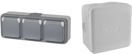 Legrand 191515 Plexo Prise murale triple étanche et résistante à l'eau Gris - Version espagnole & Boite de derivation electrique - etanche exterieur - IP55 85X85 - Debflex - 718806 - Polypropylène