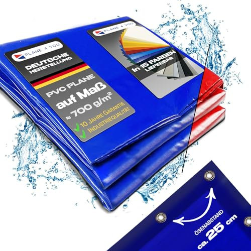 Abdeckplane nach Maß I Breite bis 2,40 m x Länge bis 17m I mit Ösen Ø 10mm und Abstand je 25cm I PVC LKW Plane in 15 Farben auf Wunschmaß I Gewebeplane I Sonnensegel I Tarp I mit Randverstärkung