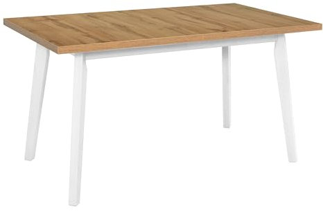 LeafDesign Table à manger extensible rectangulaire - Table de salle à manger - Table de cuisine - Pieds en bois blanc - Plateau de table en Wotan - Style moderne - Pour 6-8 personnes - 80 x 140-180 cm