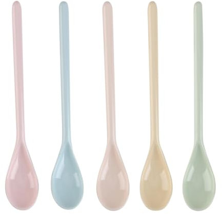 Kasoud Long Handled Teaspoons, 5PCS Plastic Dessert Spoons, Colorful for Sundae Dessert Jam Honey Spoons, Imitation Porcelain Tableware