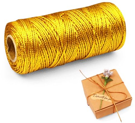 Cordoncino in oro metallizzato, 2 mm, 100 m, filo in oro glitterato per fai da te, nastro regalo dorato, non elastico, per il fai da te, decorazione di Natale, confezione regalo