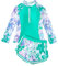 Girls Swimming Costume Padded Bras Long Sleeve Kids Swimsuit Two Pieces Swimming Suits Teen Girl Swimwear with Swim Short Summer Beach Pool,Green 10-11 Years