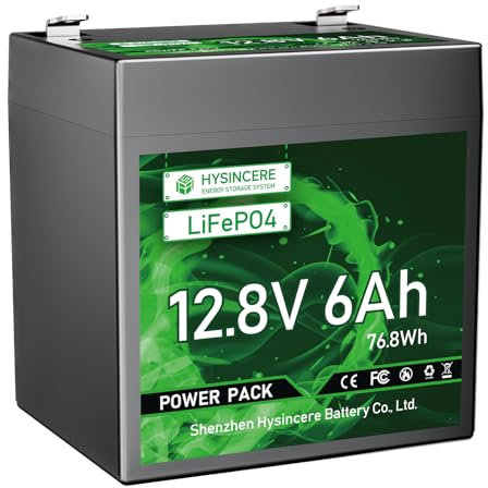 HYSINCERE 12V 6Ah LiFePO4 Lithium Batterie mit 10A BMS-Intelligent Schutz, Wiederaufladbare Akku 3000+ Deep Cycle für Wohnmobile, Notstrombeleuchtung, Camping, Fischfinder, Rasenmäher, Solarpanel