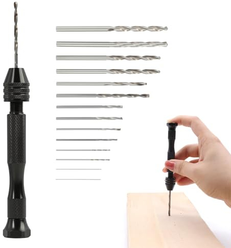 Set di 14 Punte per Mini Trapano a Mano - Punte Elicoidali di Precisione da 0,5 a 3,0 mm per Modellismo e Fai-da-Te con Impugnatura Antiscivolo in Alluminio-trapano manuale per la lavorazione del legn