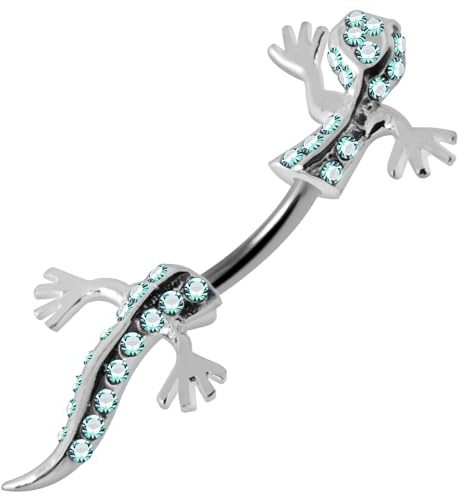 Monster Piercing Hellblau Jeweled Gecko Seite Sterling Silber Bauch Doppelstäbe Piercing