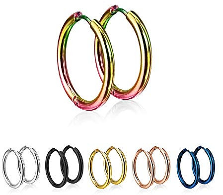 Treuheld® | Runde Creolen/Ohrringe aus medizinischem Edelstahl | 10mm | Bunt | Schmale Klappcreolen für Damen und Herren | Set/Paar