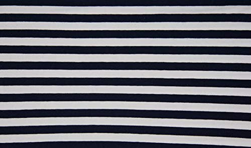 Jersey Stoff Blau/Weiß breit gestreift als Meterware zum Nähen, 50 cm