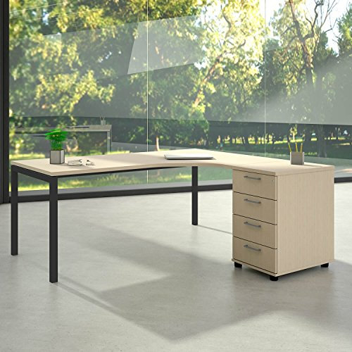 Weber Büro Winkelschreibtisch mit Standcontainer NOVA XL 180x163cm Ahorn Eck-Schreibtisch, Gestellfarbe:Anthrazit