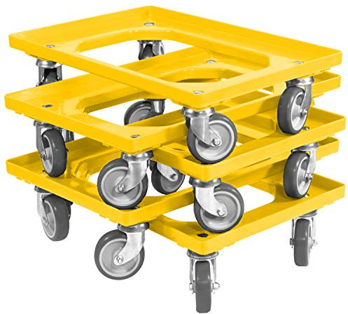 5 Stück Transportroller für Kisten 60 x 40 cm mit 4 Lenkrollen in gelb